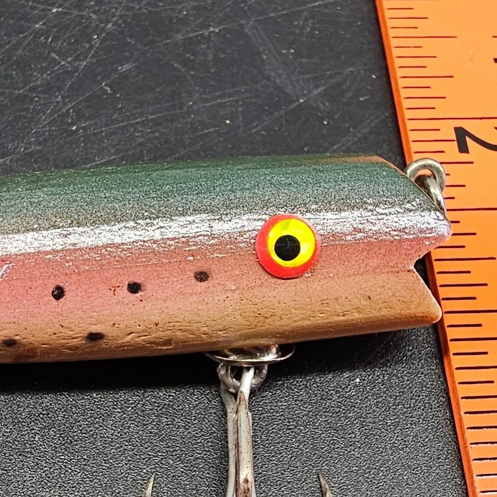 Vintage Wood Popper Fishing Lure Rainbow Trout Pattern 3 Treble Hooks 4.25 Inch